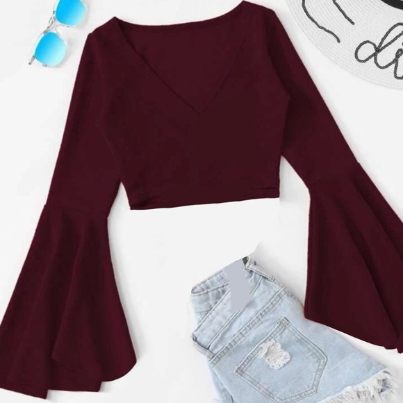 Tops - Fluted Sleeve Burgundy Top Sz S